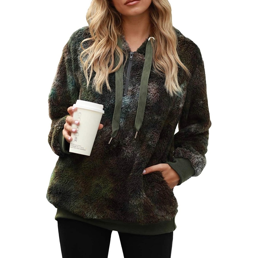 Pullover Tie Dye Fuzzy Hoodie Double Fleece Sweater Fluffy “CHOOSE A COLOR/SIZE